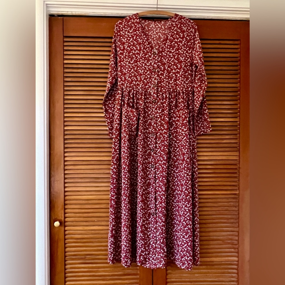 Long sleeve cotton rayon maxi 🌹button down front nursing friendly dress